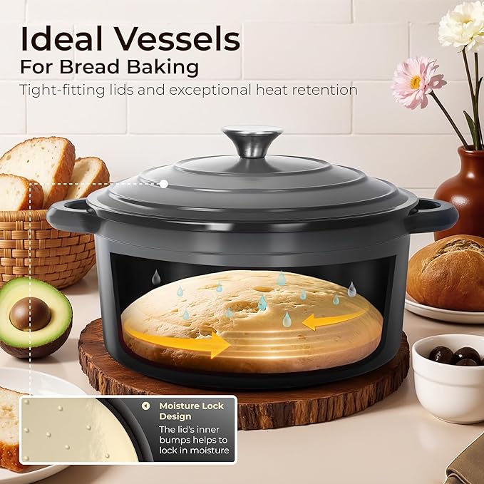 Kitchen Academy 7Pcs Enameled Cast Iron Cookware Sets - Non Toxic Pots and Pans Set, Grey Induction Nonstick Cookware Set, PFOA&PFAS Free