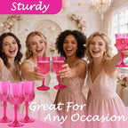 Plastic Wine Glasses, Plastic Goblets Vintage Style Cordial Unbreakable Drinking Glasses, Reusable Drinkware for Wedding Reception, Grand Event Party Supplies, Mother's Day (12, Hot Pink)