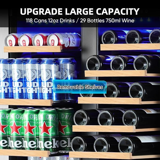 Wine and Beverage Refrigerator 30 Inch, Beverage Fridge Dual Zone with Upgraded Cooling, Wine Beverage Cooler Built-in or Freestanding, 30 Bottles and 110 Cans Large Capacity