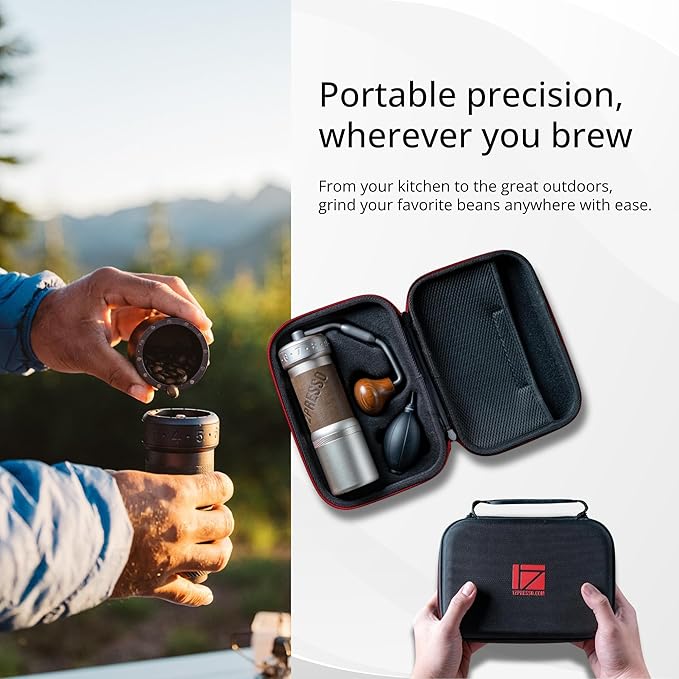 1Zpresso K-Ultra Manual Coffee Grinder Iron Gray with Carrying Case, Assembly Consistency Grind Stainless Steel Conical Burr, Foldable Handle, Numerical External Adjustable Setting, All-Round Grinder