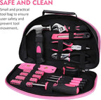 CARTMAN 52 Piece Tool Set Hand Tool Set with Easy Carrying Round Pouch - Perfect for DIY Pink