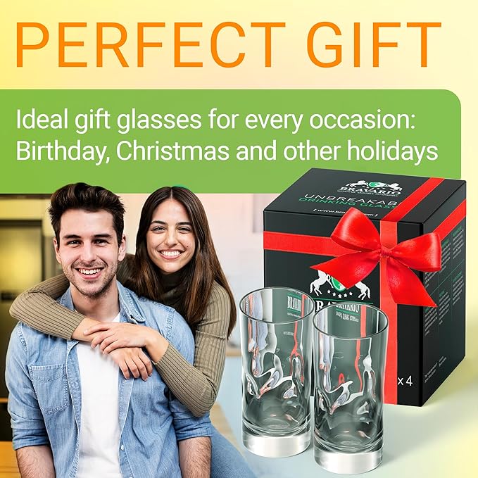 Bravario Unbreakable Plastic Drinking Glasses 17 oz | Dishwasher Safe Shatterproof 100% Tritan Water Tumblers | BPA Free Reusable Outdoor Highball Drinkware | Set of 4