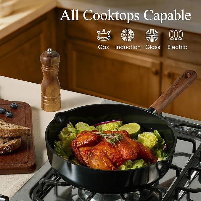 CAROTE 21pcs Cookware Set Nonstick Pots and Pans Set, Ceramic Cookware Set Induction Cookware, Non toxic Healthy Non Stick Kitchen Cooking Set, PFAS PTFE Free, Black