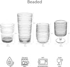 Beaded 15.6 oz Durable Acrylic Double Old Fashioned Drinking Glasses, Shatter-Resistant and Dishwasher-Safe Indoor/Outdoor Drinkware for Scotch, Bourbon, Cocktails - Clear - Set of 6