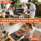 16" x 13" Stainless Steel Flat Top Griddle for Gas & Charcoal Grills, Universal Design for Outdoor & Home Cooking, with Grease Groove & Removable Handle, Ideal for Tailgating & Backyard Parties