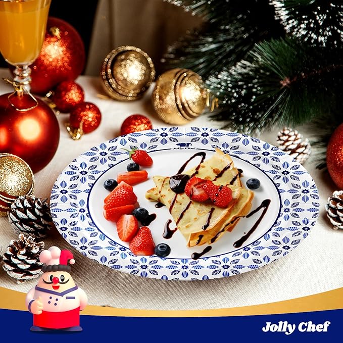 JOLLY CHEF 10 inch Disposable Paper Plates 140 Count, Soak Proof, Cut Proof, Heavy Duty Paper Plates for Everyday Use