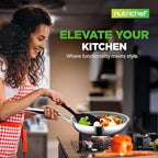 NutriChef Kitchenware Pots & Pans Set - 12 Piece, Clad Kitchen Cookware Set w/Steel Handles, Fry Pan Interior Coated w/ Ceramic Non-Stick Coating, Stylish Kitchen Cookware - NCSSX45