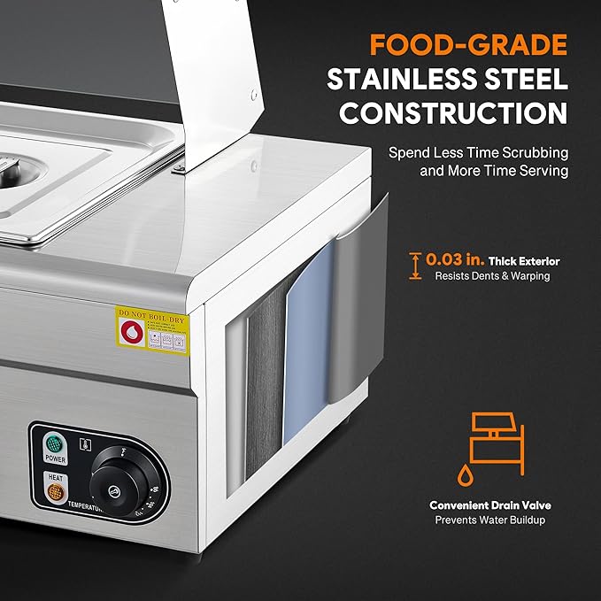 WILPREP 3-Pan Commercial Food Warmer with Sneeze Guard, Three 1/2 Pans, 1500W Countertop Electric Steam Table, 86-185°F Adjustable Temp Control, Stainless Steel Buffet Bain Marie