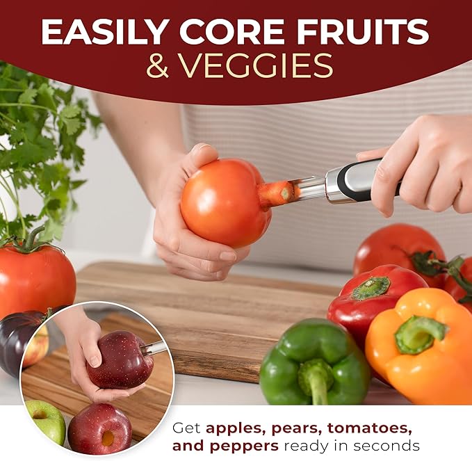Orblue Premium Apple Corer Tool - Durable Stainless Steel Fruit Core Extractor Tool - Apple Corer Remover, Gray