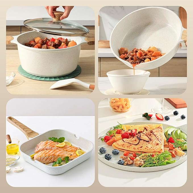 SENSARTE Nonstick Ceramic Cookware Set, 23 PCS Pots and Pans Non Toxic, PFAS & PFOA Free, Non Stick Healthy Kitchen Cooking Set with Stay-Cool Handles, White