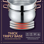 CONCORD Premium Stainless Steel 2 Tier Steamer w/Rose Gold Handles 22 cm