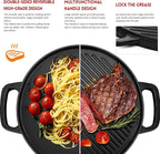 GGC Cast Iron Reversible Griddle, 12 inch Griddle Pan for Stove Tops, Gas Grills and Outdoor Cooking, Double-sided Griddle Plate with Baking Flat and Ribbed