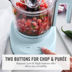 Martha Stewart 3 Cup Electric Food Chopper, Vegetable & Herb Mini Food Processor, 24oz BPA-Free Bowl, Stainless Steel Blades, Pour Spout, Dicing, Mincing, Chop & Puree, Dishwasher Safe, Sky