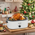 22QT Electric Roaster Oven, Electric Turkey Roaster with Viewing & Self-basting Lid, Stainless Steel Turkey Roaster Oven, White