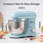 Kitchen in the box Stand Mixer - 6.5 Quart Mixing Bowl with Handle, 900 Watt Heavy Bread Dough Standing Mixers Tilt-head with Dough Hook, Whisk, Flat Beater and Splash Guard (Blue)
