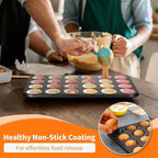 TeamFar 2 Pack Mini Muffin Pan, 24-Cup Non-Stick Carbon Steel Cupcake Tray Tin for Baking, Small Cup Cake Bakeware for Bite-Sized Cheesecake Tart Quiches, Even Baking & Effortless Release & Easy Clean