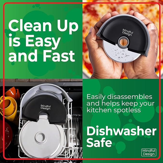 Mindful Design Pizza Cutter Wheel with Protective Blade Cover, Easy to Clean and Dishwasher Safe Handheld Pizza Slicer
