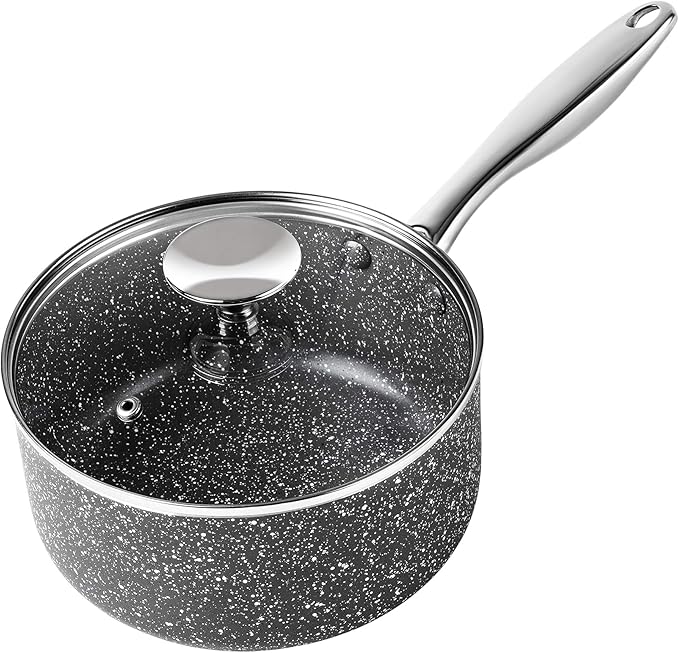 MICHELANGELO Sauce Pan with Lid, 3 Quart Saucepan with Lid Nonstick Small Pot, Granite Sauce Pan with Stainless Steel Handle, 3 Qt Saucepan Induction Compatible
