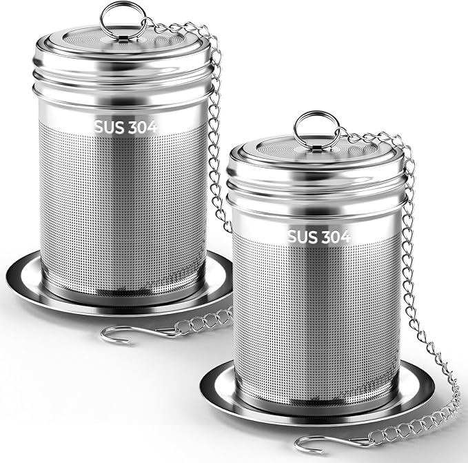 2 Pack Reinmoson Large Tea Infuser for Loose Tea & Spice Infuser for Cooking, 2.1” x 2.9” Extra Fine Mesh Large Tea Strainers, 304 Stainless Steel Loose Leaf Tea Steeper for Black Tea, Rooibos, etc