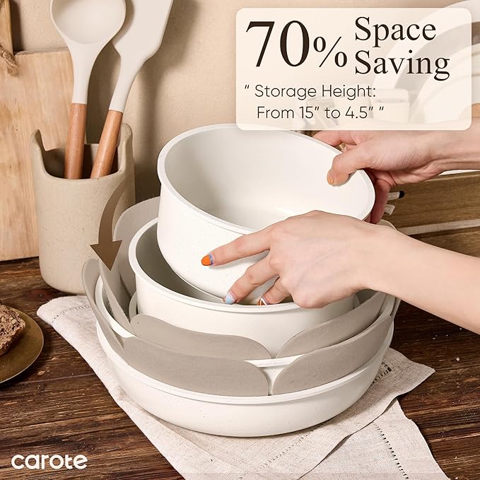 CAROTE 33pcs Pots and Pans Non Stick, Cookware Sets Detachable Handle, Induction Kitchen Pots and Pans, NonStick Cooking Set, Oven/Dishwasher/Fridge Safe, Space Saving