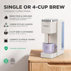 Tastyle Single Serve Coffee Maker, Iced and Hot Coffee Machine for K Cup & Grounds, Compact Design, 40oz Removable Water Reservoir, 6 to 24 Oz Brew Sizes, Fits 7.3" Travel Mug, Beige