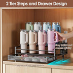 Water Bottle Organizer for Full Stanley 40 oz Tumbler with Handle, 2 Tier Tumbler Organizer for 8 Cups, Kitchen Pantry Organizers and Storage for Owala Stanley Cup Accessories, Black