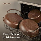 CAROTE 21pcs Pots and Pans Set, Nonstick Cookware Set Detachable Handle, Induction Kitchen Cookware Sets Non Stick with Removable Handle, RV Cookware Set, Oven Safe, Brown