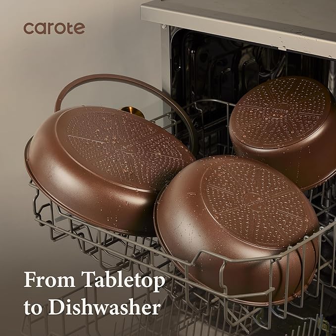 CAROTE 21pcs Pots and Pans Set, Nonstick Cookware Set Detachable Handle, Induction Kitchen Cookware Sets Non Stick with Removable Handle, RV Cookware Set, Oven Safe, Brown