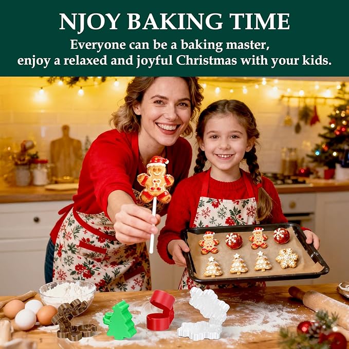 Mity Rain Christmas Cake Pop Mold Shapes Press Set, Christmas Tree & Snowflakes Snowball & Gingerbread Man Mold & Cakepop Stick, 3D Printed Cakepop Molds Cutter for Home Baking,Birthday Parties