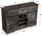 Farmhouse Bar Cabinet with Wine Rack 54" Coffee Buffet Cabinet with Sliding Barn Doors, Adjustable Shelves Rustic Buffets & Sideboards with 3 Drawers for Dining Room/Kitchen, Black