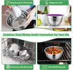 P&P CHEF Mixing Bowls with Airtight Lids Set of 5, 10-Piece Stainless Steel Mixing Nesting Bowl, Metal Bowl with Lid for Kitchen Prepping & Storing, Size 4.6, 3, 1.5, 1, 0.7 QT, Multicolor
