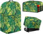 Monstera Leaves Small Appliance Covers 3 Pcs Set Waffles Maker Oven Dust & Blender Cover with Top Handle & Crock Pot Dust Cover Fingerprint Protection