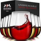 Bravario Unbreakable Stemless Plastic Wine Glasses | Reusable | Shatterproof 100% Tritan Plastic | Dishwasher-Safe | BPA-free | Awesome for Indoor & Outdoor | 16 oz, Set of 8