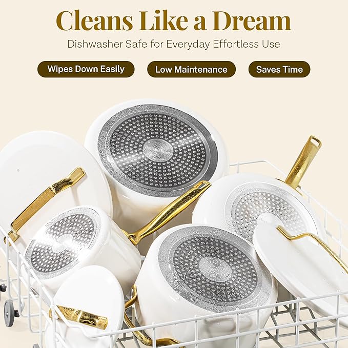 Gotham Steel Modern 11 Pc Ceramic Cookware Set, Elegantly Designed Pots and Pans Set Non Stick with Steamer, Induction Bottom, Premium Stay Cool Handles, Non Toxic PFOA Free, Oven & Dishwasher Safe