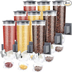 Triple Food Dispenser - 3 Set Easy To Use Dry Food Dispenser for Candy, Nuts, Rice, Granola, Cereal - Dispensing 1 Oz Per Twist And Preserving Freshness For Fun, Easy Serving.5.4 L (Each Set)(Gray)