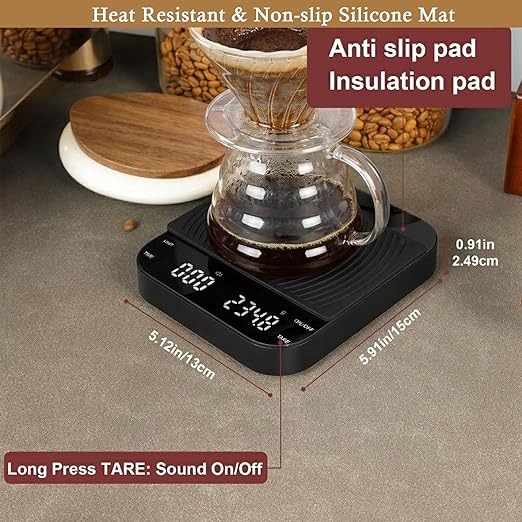 Digital Coffee Scale with Built-in Timer, 0.1g Precision to 3000g Rechargeable Espresso Scale, Touch Glass Kitchen Food Scale for Pour Over, Baking and Macros