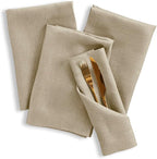 Solino Home Linen Napkins Set of 4-100% Pure Linen Vintage Khaki Dinner Napkins Cloth 20 x 20 Inch - Fete, Handcrafted and Machine Washable