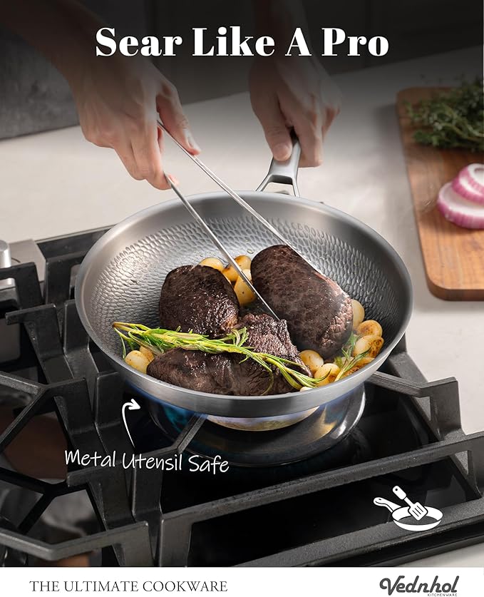 Titanium Pans set, 8+10+12Inch Pure Titanium Hammered Pro with Two Lids, Non-Toxic Skillet for Cooking, PFAS/PFOA/PTFE Free Cookware, Dishwasher&Oven Safe, Kitchen Induction Compatible