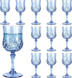 Plastic Wine Glasses, Plastic Goblets Vintage Style Cordial Unbreakable Drinking Glasses,Reusable Drinkware for Wedding Reception, Grand Event Party Supplies(12, Blue)
