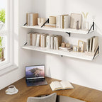 Fun Memories Floating Shelves for Wall, 12 Inch Deep Floating Shelves Set of 2, 48W x 12D Large Wall Shelf with Sturdy Metal Brackets for Living Room, Bathroom, Bedroom and Kitchen, White