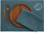 Solino Home Linen Napkins Set of 4-100% Pure Linen Peacock Blue Dinner Napkins Cloth 20 x 20 Inch for Winter - Fete, Handcrafted and Machine Washable