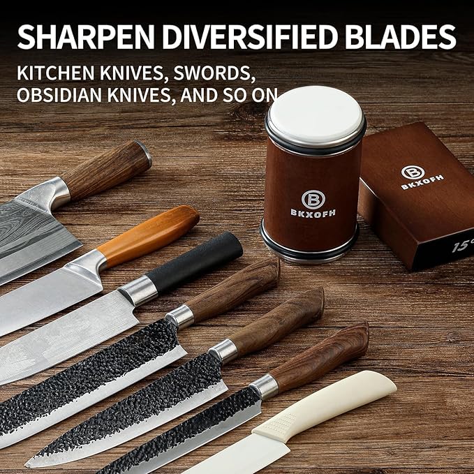Rolling Knife Sharpener, Rolling Knife Sharpening Kit, Kitchen Knives Sharpener with Diamond and Ceramic for Steel of Chef Blade, Knives Sharpening Tool with 15 & 20 Degree Magnetic Angle, Walnut