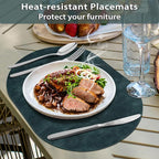 ADRIMER Placemats, Heat Resistant Oval Placemats Set of 8 Washable 12 x 17 Inch, Waterproof Table Mats, Wipeable Pu Place Mats for Kitchen, Dining Room, Dark Blue