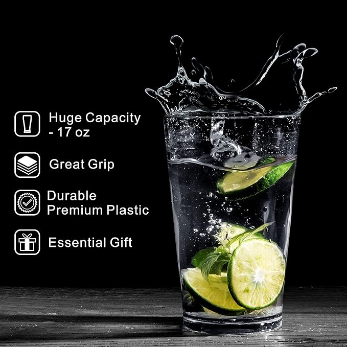 JGIRL unbreakable Plastic Drinking Glasses [Set of 6] Shatterproof Drinking Cups, reusable Drinking Tumblers, Plastic glass cup, Drinking cup, Dishwasher Safe (16 Ounces)