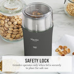 Martha Stewart Electric Coffee & Spice Grinder, Dual 2.5oz Removable Bowls, Storage Lids, Stainless Steel Blades, One Touch Pulse Control, 2-in-1 Compact, Beans & Spices, Herbs & Nuts, Caviar Gray