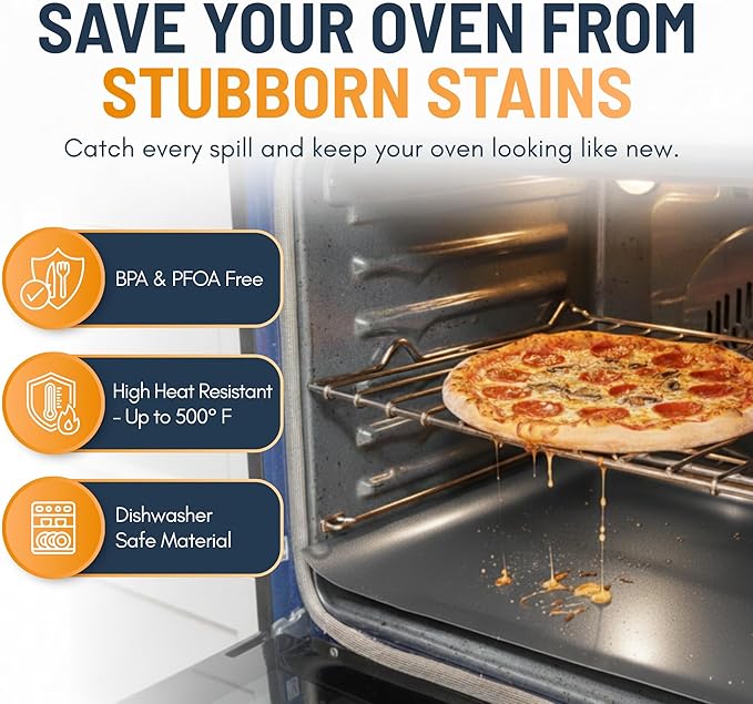 Oven Liners for Bottom of Oven - 4 Pack Large Heavy Duty Mats, 17”x25” Non-Stick Reusable Liner for Electric, Gas, Toasters, Grills - BPA & PFOA Free Kitchen Accessory to Keep It Clean (Silver)