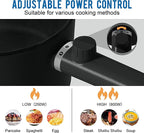 Topwit Hot Pot Electric with Steamer, 1.5L Ramen Cooker, Non-Stick Sauté Pan, Portable Cooking Pot, Electric Cooker with Dual Power Control, BPA Free, Over-Heating & Boil Dry Protection, Black