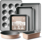 Country Kitchen Nonstick Stackable Bakeware Set - Durable, Easy Release Baking Set, Taupe, 6 Pcs