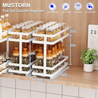 Mustorn 2 Pack Pull Out Spice Rack Organizer for Cabinet, 2 Tier Metal Slide Out Seasoning Organizer and Storage Heavy Duty Vertical Spice Rack Shelf Pullout for Kitchen Cabinets No Drilling (White)