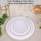 Goodluck 100PCS Silver Plastic Plates, 10.25 Inch Dinner Plate with Silver Rim, Heavy Duty Disposable Plastic Plates for Party, Wedding, Birthday & Daily Use